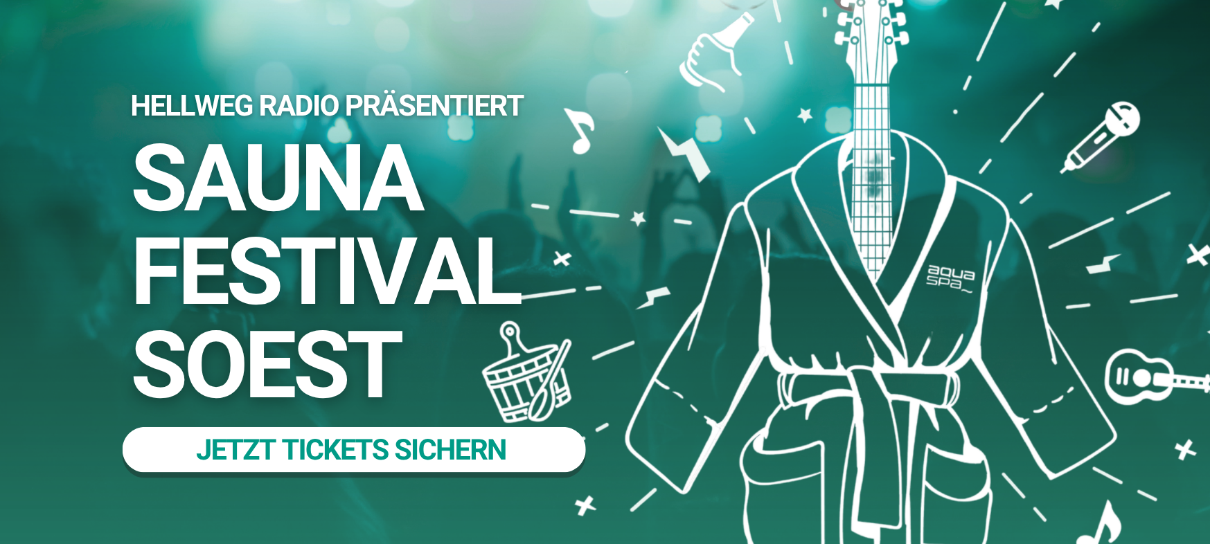 Saunafestival Soest 2026 - Hellweg-Radio präsentiert Event im AquaFun mit Live-Band und DJ